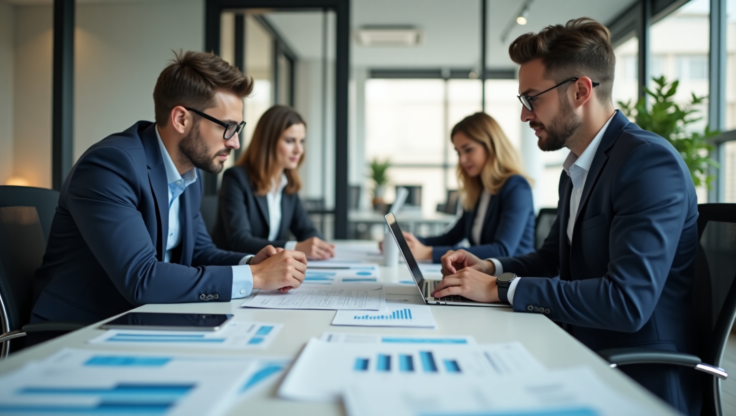 Equipo profesional de pharinosquex realizando auditoría financiera
